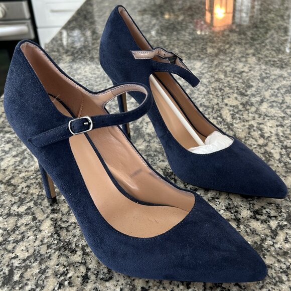 BRAND NEW - SAMMITOP Women’s Blue Suede High Heel Pumps with Ankle Strap! - Picture 1 of 11